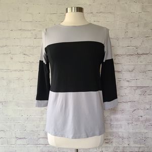 Ritva Falla Finland Grey Black Color Block Stripe 3/4 Sleeve Top XS